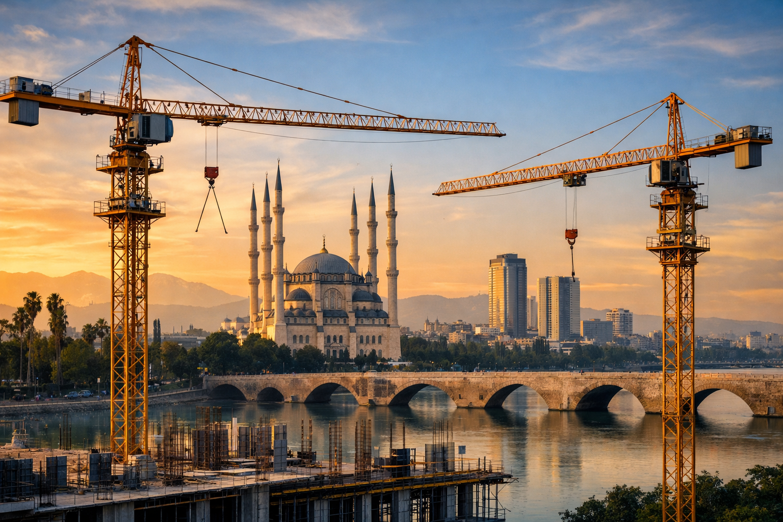 Adana kule vinç ile inşaat sahasında güvenli yük taşıma operasyonu