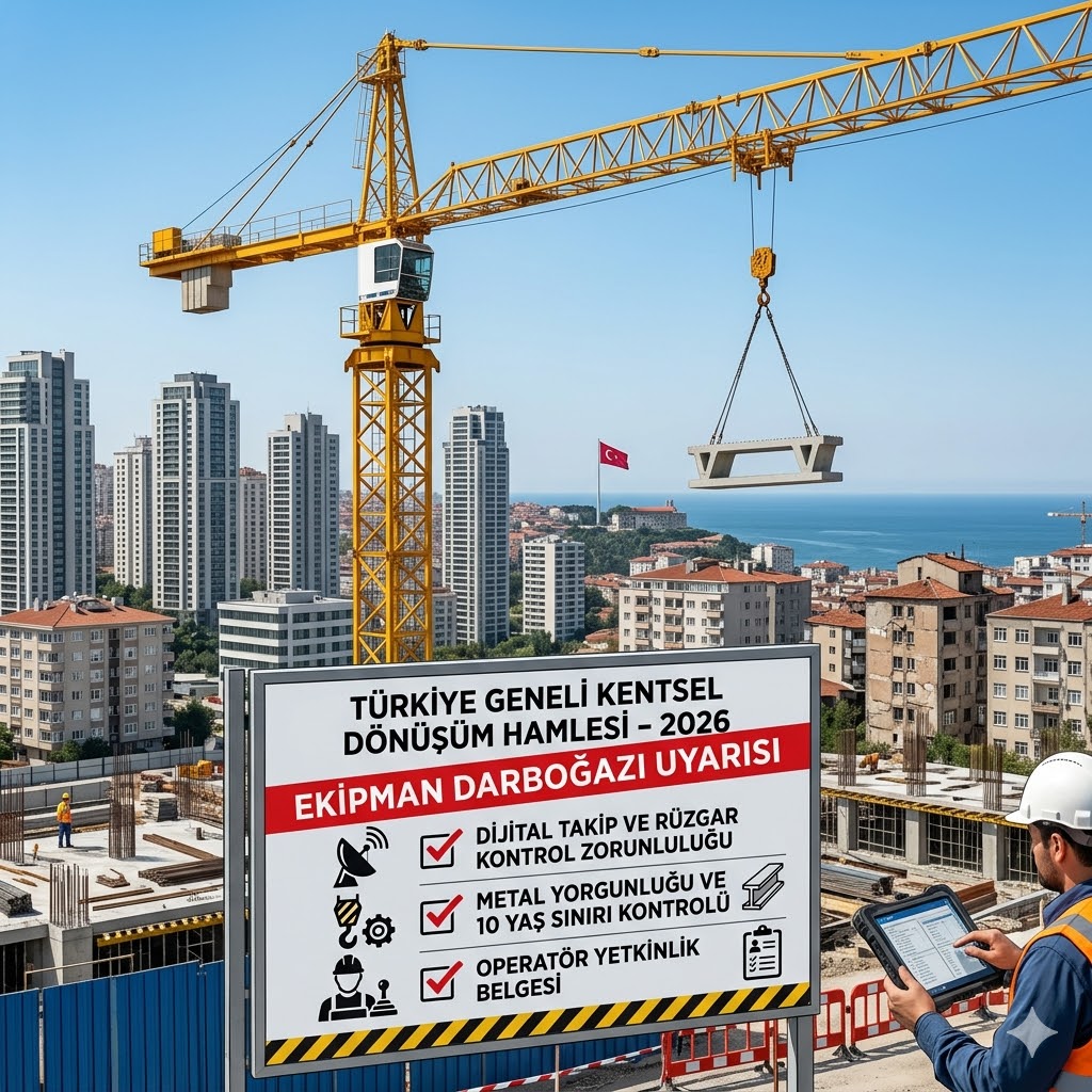 Türkiye geneli kentsel dönüşüm kule vinç kiralama ekipman darboğazı ve 2026 güvenlik protokolleri tablosu.