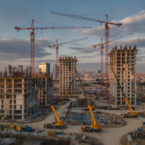vinç kiralama 2025 Türkiye piyasa analizi için kule vinç ve mobil vinç şantiyesi