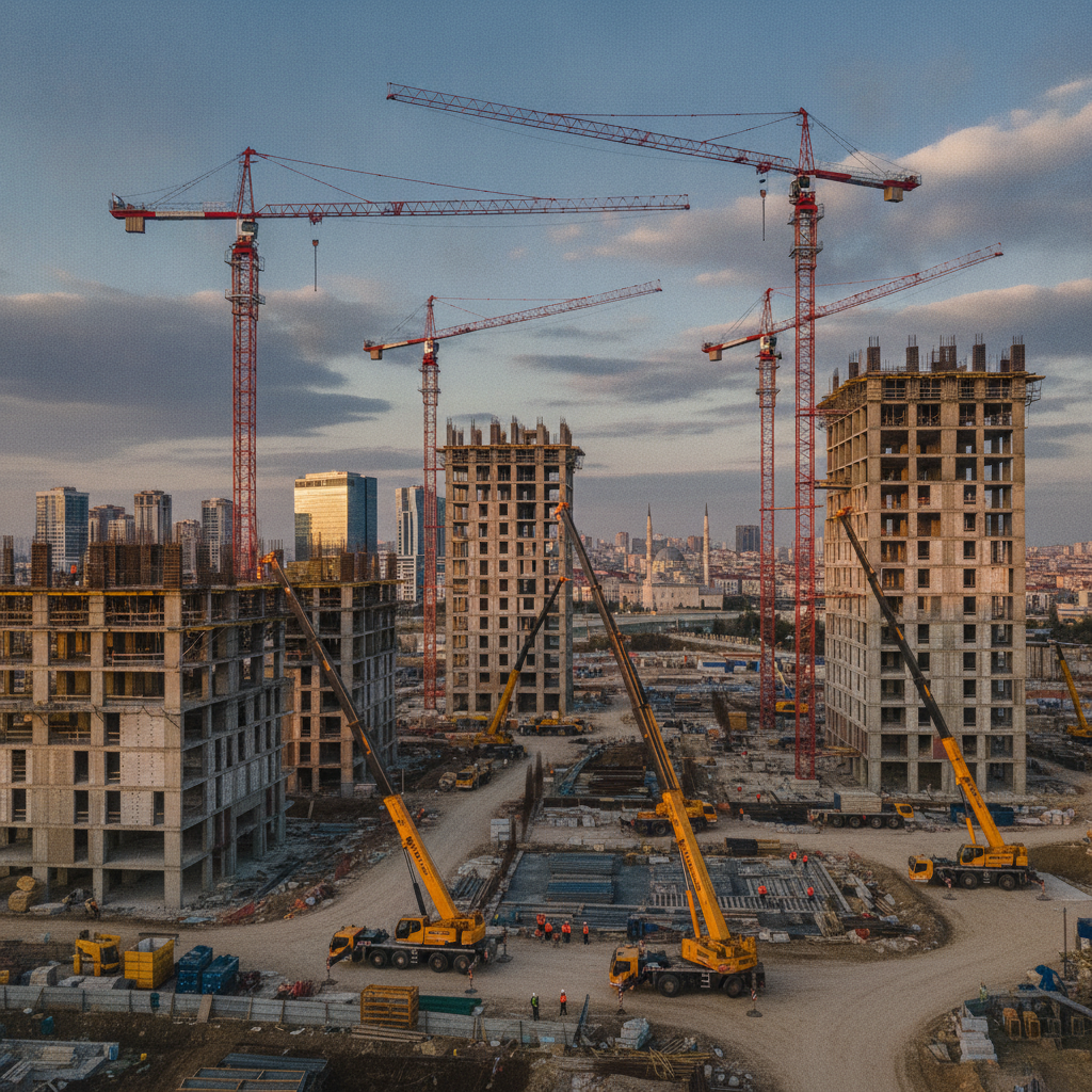 vinç kiralama 2025 Türkiye piyasa analizi için kule vinç ve mobil vinç şantiyesi