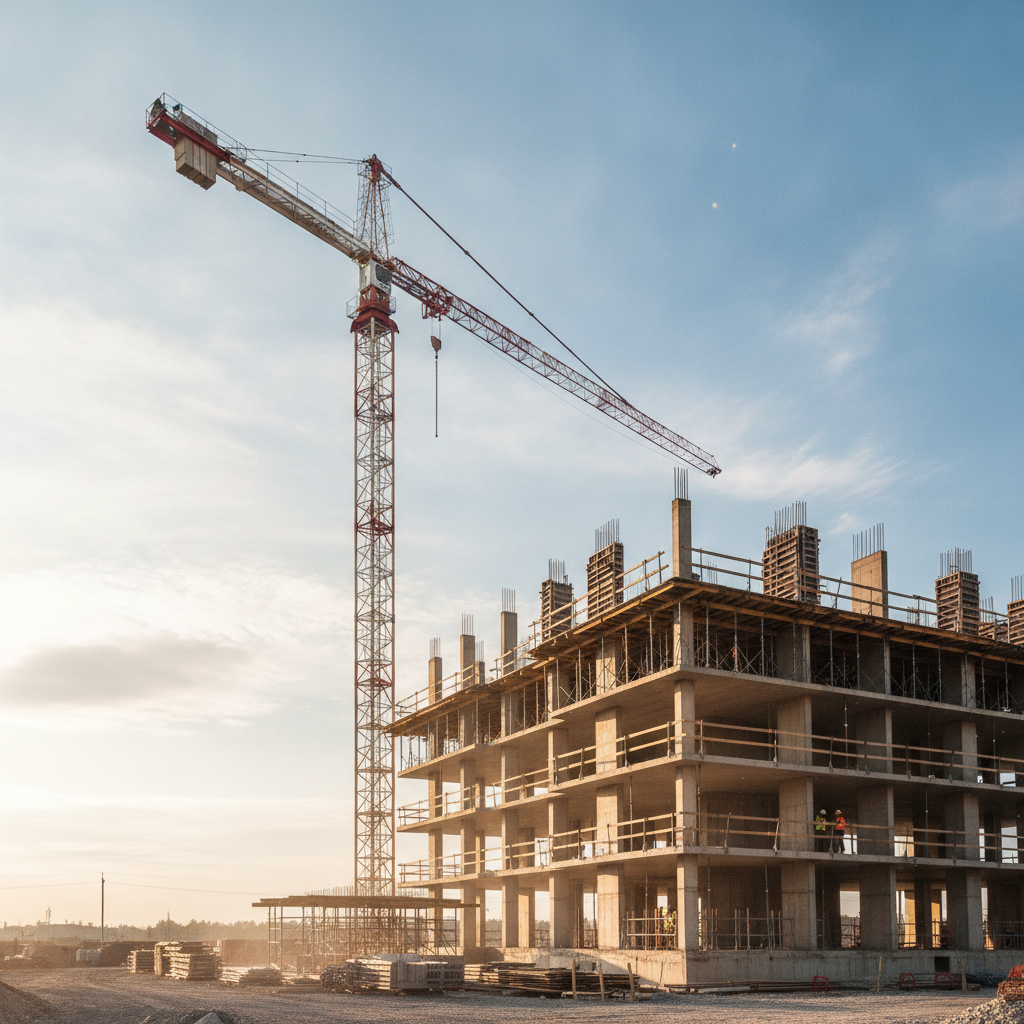 Kule vinç seçimi - şantiyede çalışan modern kule vinç