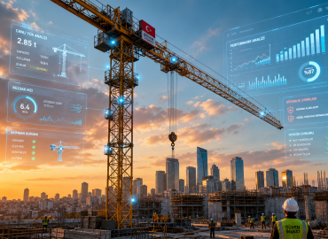 Kule vinç inovasyon trendleri 2026-2034 - Akıllı IoT sensörler ve dijital ekranla donatılmış modern kule vinç