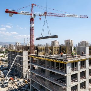 Adana ve Mersin betonarme yapilarda kule vinc kullanimi - donati demiri tasiyan kule vinc