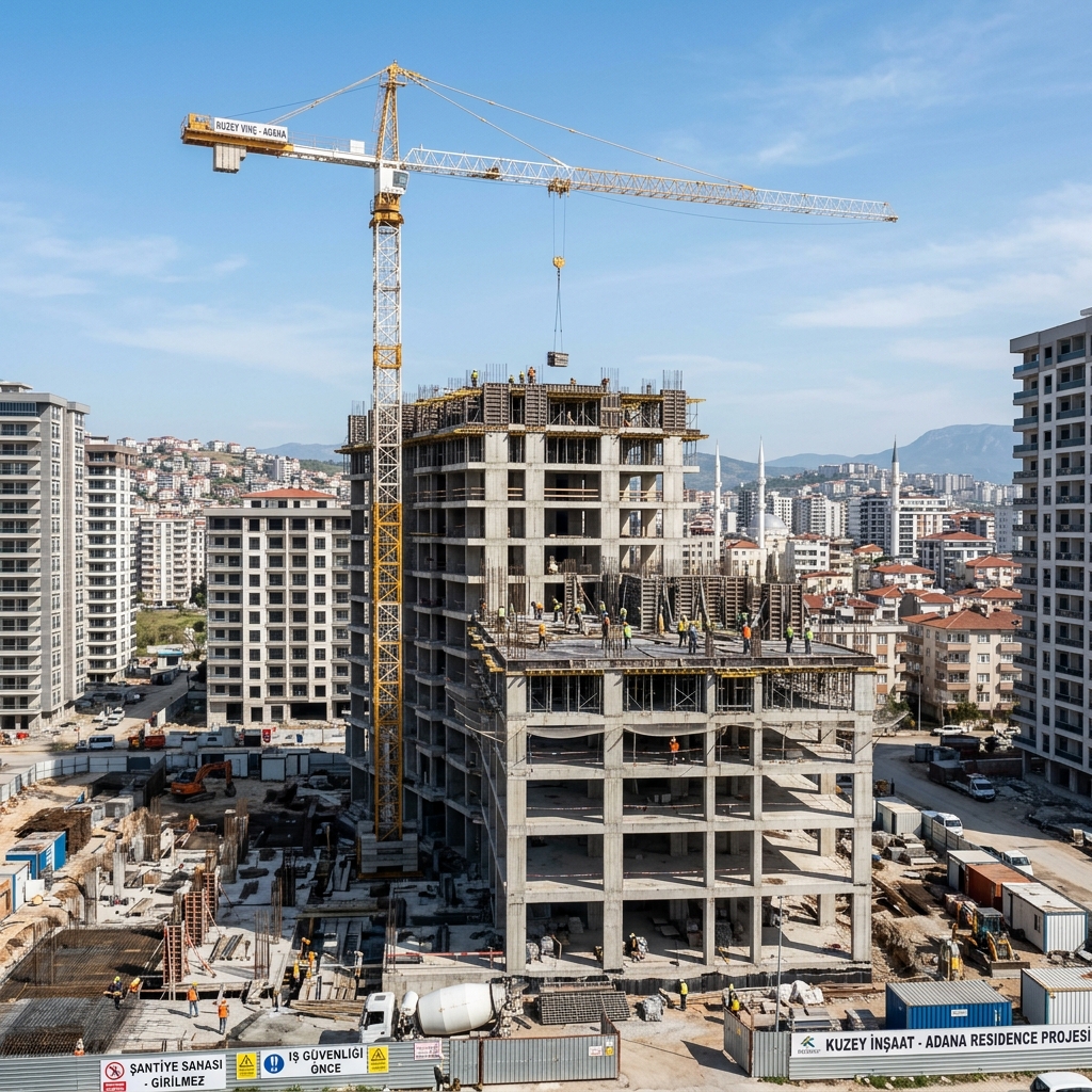 Çok katlı konut projelerinde kule vinç kullanımı - Adana Mersin inşaat sahası