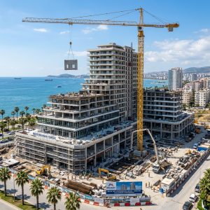 Mersin karma kullanımlı projede kule vinç şantiye çalışması