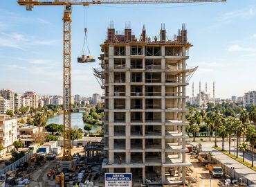 Adana otel inşaatında kule vinç kurulum ve çalışma alanı