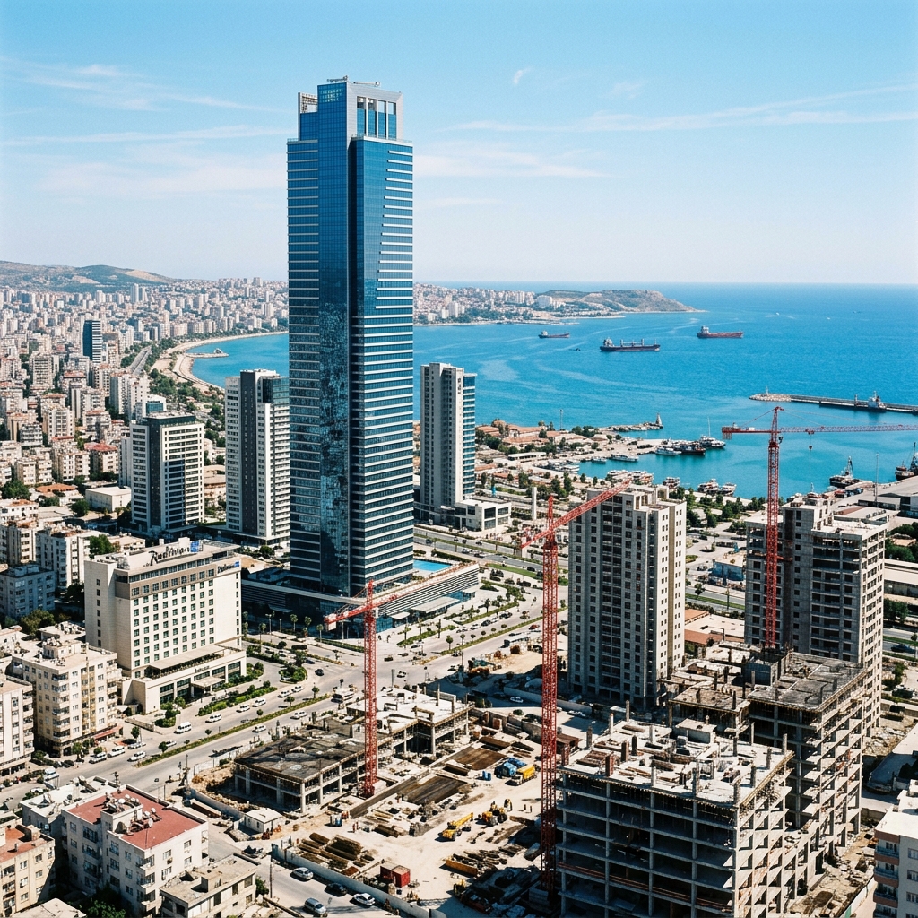 Mersin Metropol gökdelen projesinde kule vinç çalışması