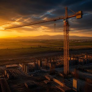 Çukurova kule vinç kiralama hizmeti için şantiyede kule vinç görseli