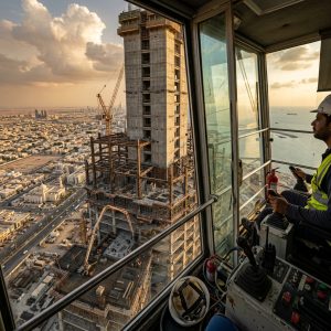 Dünyanın en yüksek kule vinci Jeddah Tower'da 430 metrede operatör kabini