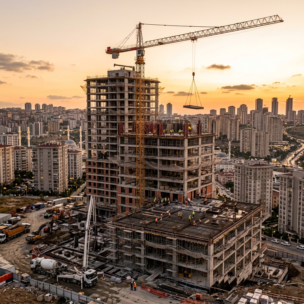 Adana yüksek katlı rezidans projesinde kule vinç çalışması