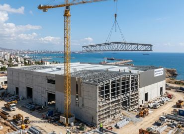 Mersin marina ve yat limanı inşaatında kule vinç ile betonarme montajı