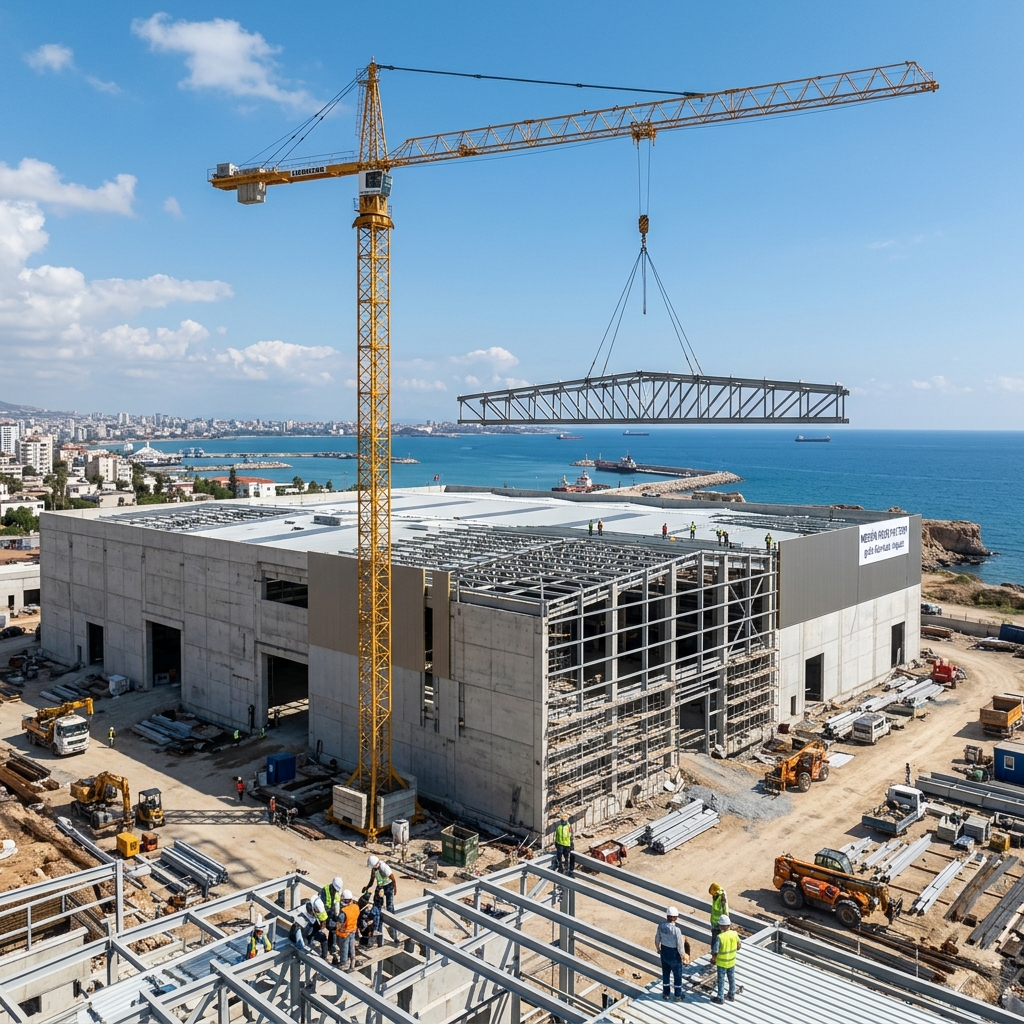 Mersin marina ve yat limanı inşaatında kule vinç ile betonarme montajı