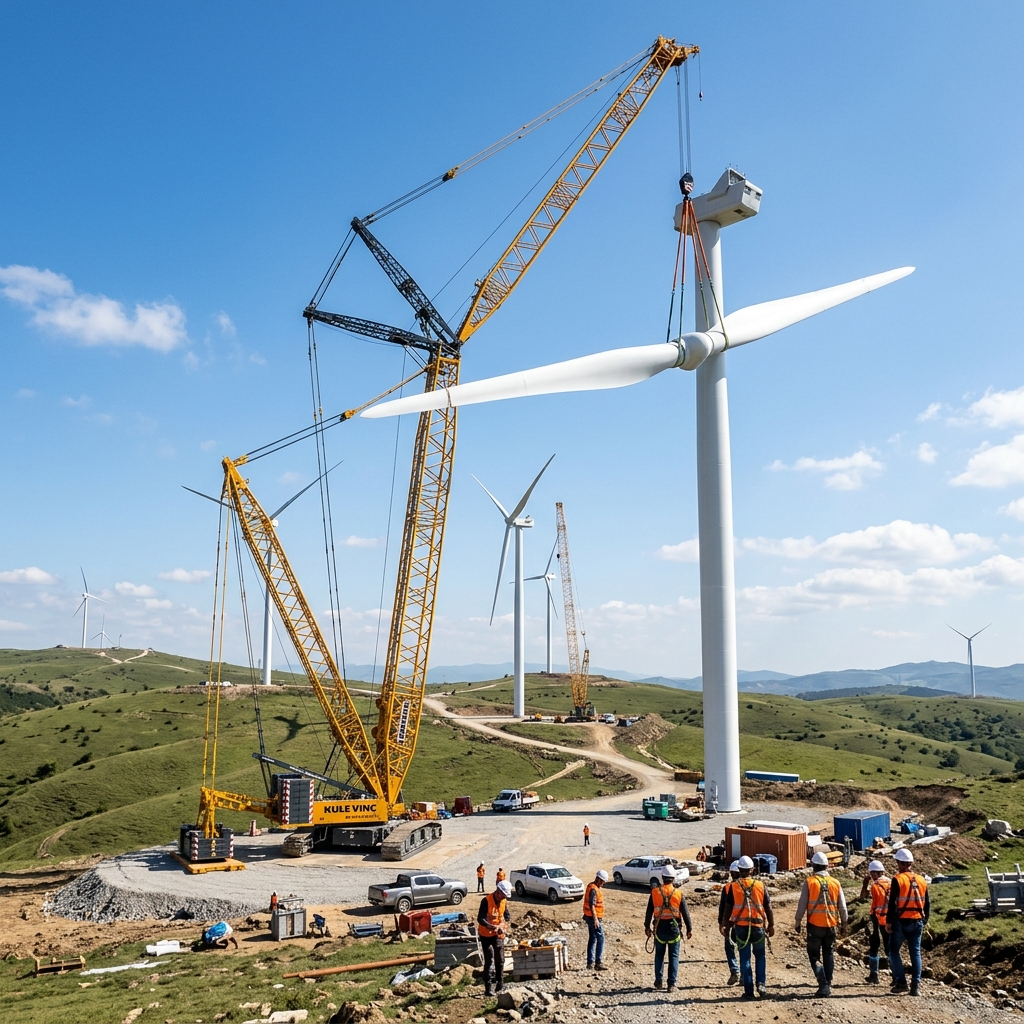 RES kule vinç ile rüzgar enerjisi santrali türbin montajı