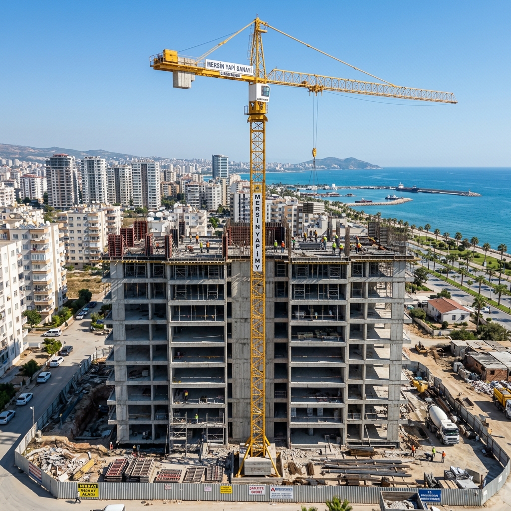 Mersin konut projeleri 2026 kule vinç inşaat şantiyesi