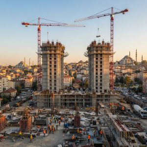 İnşaat sektörü 2026 projelerinde kule vinç şantiye görünümü
