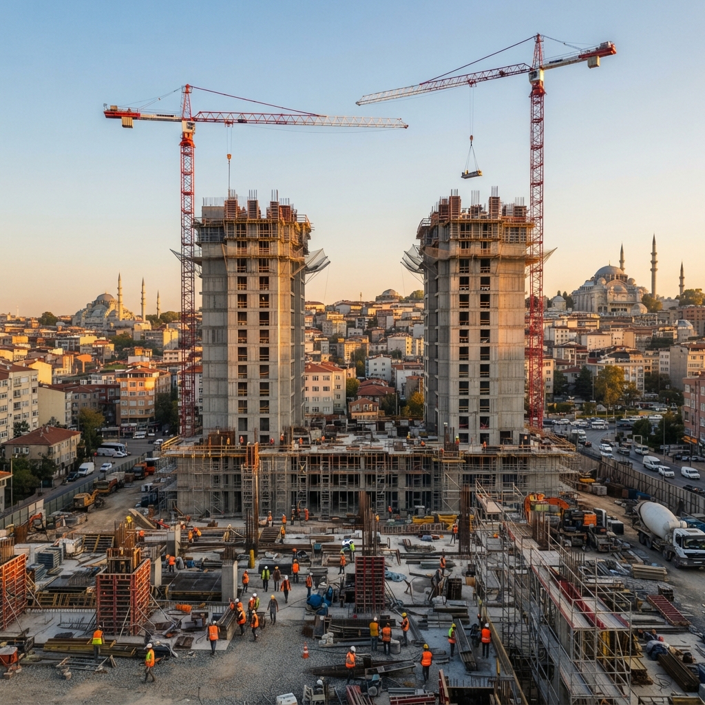 İnşaat sektörü 2026 projelerinde kule vinç şantiye görünümü