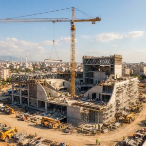 Adana kültür merkezi inşaatı kule vinç şantiyesi