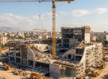 Adana kültür merkezi inşaatı kule vinç şantiyesi