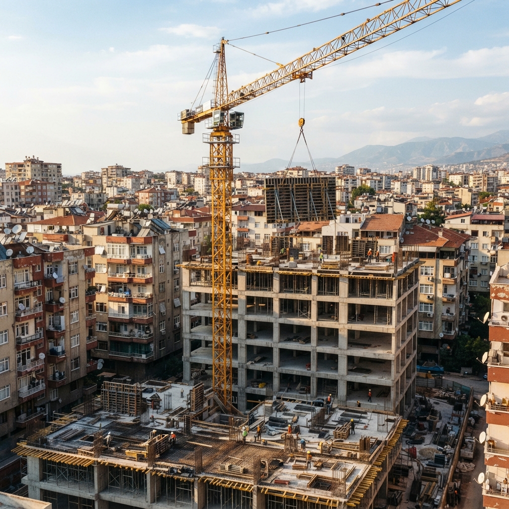 Adana kentsel dönüşüm şantiyesinde dar parsel kule vinç planlaması