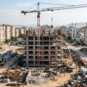 Adana kule vinç planı ile düzenlenen şehir içi şantiye alanı